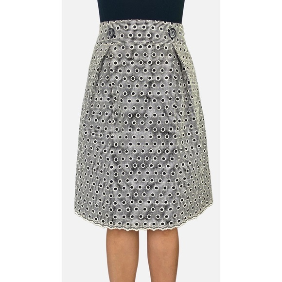 MINT High Waisted Retro A-line Midi Skirt with Circle Embroidery Size AU 10 - Picture 2 of 9